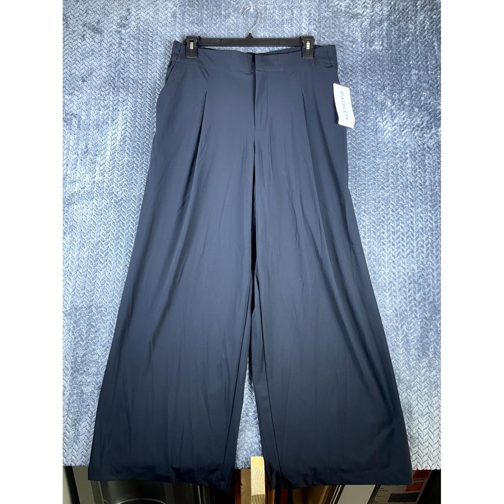 Athleta Pants Womens 16 Black Nylon Stretch Pleated Wrinkle Resistant Wide Leg